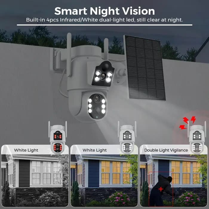 Caméra IP solaire WiFi extérieure double objectif PTZ