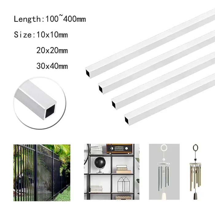 1 tube carré en aluminium avec spécifications de 10x1 0mm/20x20mm/30x40, longueur de 100mm/150mm/200