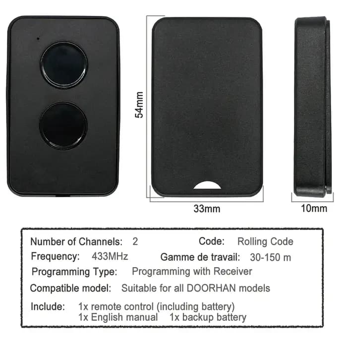 DOORHAN TRANSMITTER-2 PRO / TRANSMITTER4 Télécommande de porte 433 MHz