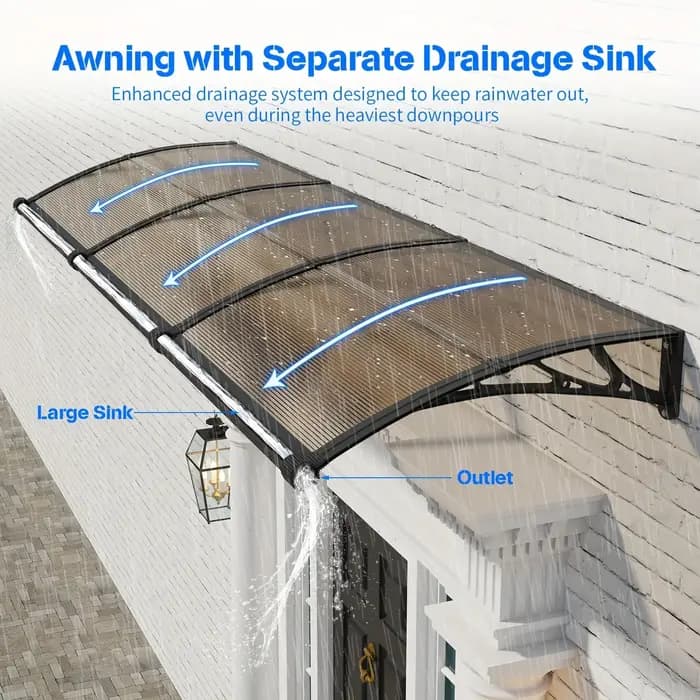 Grand auvent en polycarbonate pour entrées; Auvents et abris de protection contre la pluie et la neige pour patios et jardins; Panneaux marron
