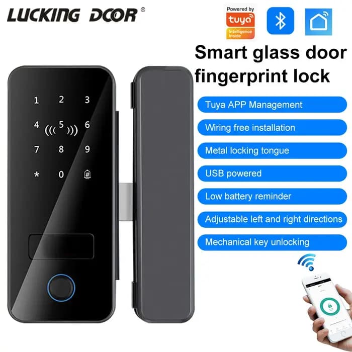 Serrure Intelligente de Porte en Verre Biométrique Bluetooth APP avec Empreinte Digitale