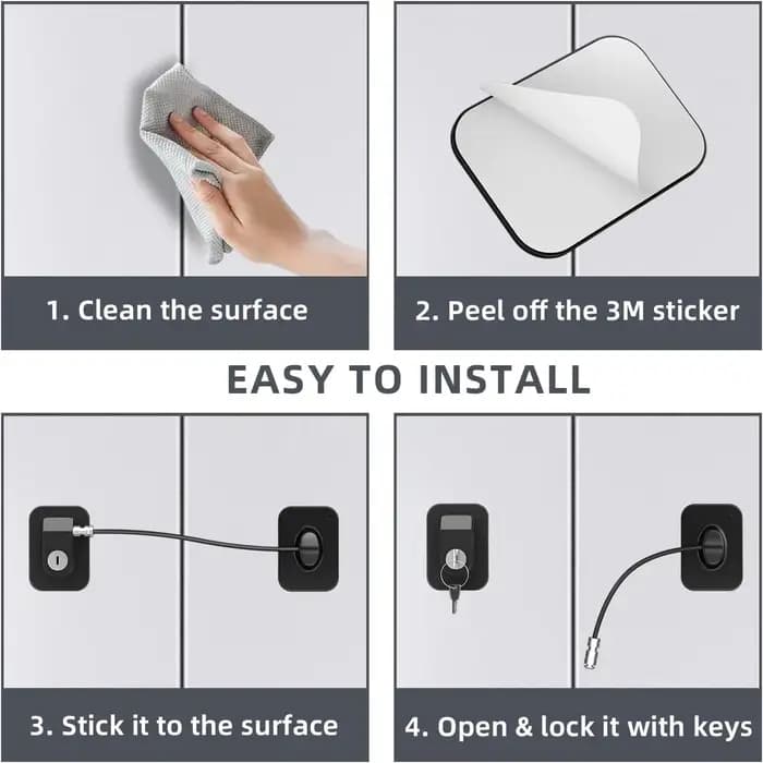 Serrure de porte à câble noire avec clé – Barre de sécurité robuste pour portes de maison