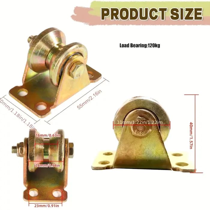 Roue à roulement à gorge en U profonde de 1,2 pouce pour portail coulissant, roulement double, surface galvanisée, corps principal en acier 45, support en fer